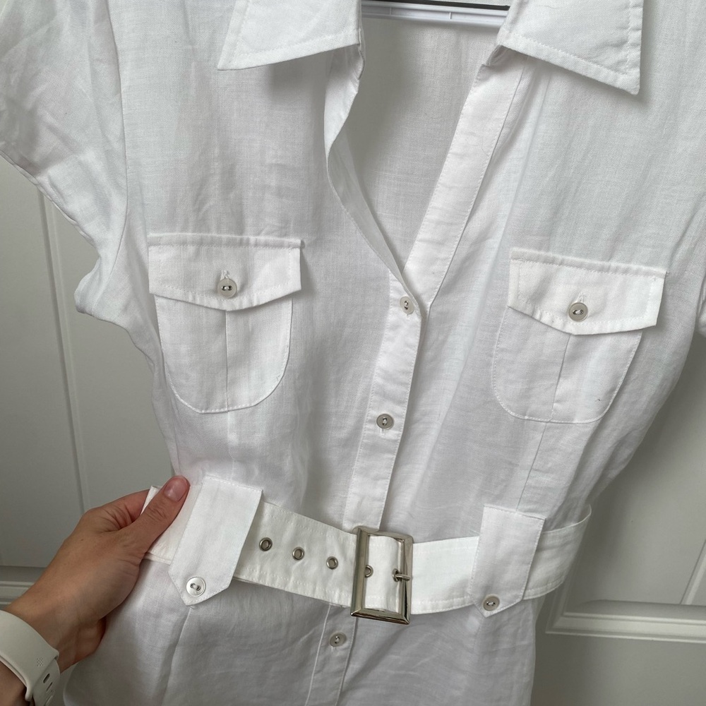Puli Women's White Button Down Shirt with Belt